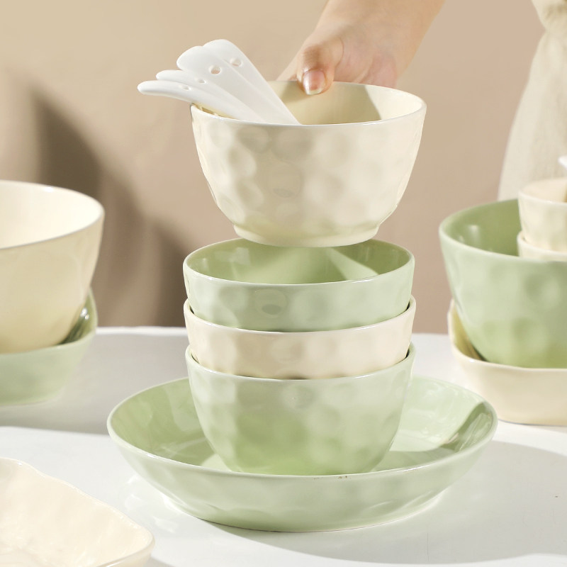 法式奶油风餐具套装盘子菜盘家用陶瓷米饭碗大号汤碗加厚鱼盘新款