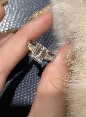 大号莫桑石方糖冷淡风公主方开口戒指感轻奢百搭时尚指环