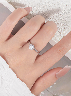 不锈钢6爪锆石戒指不掉色钛钢大颗锆石结婚情侣百搭女款指环