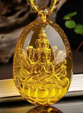 内雕心经千手观音仿金珀琥珀阴雕