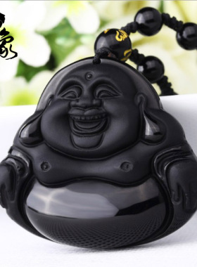 貔貅笑佛吊坠墨玉保平安项链