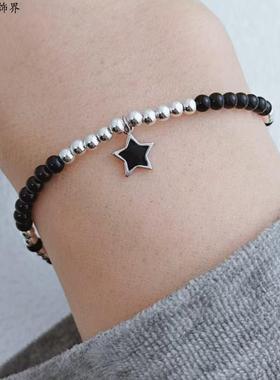 925纯银黑玛瑙银珠男女手链项链