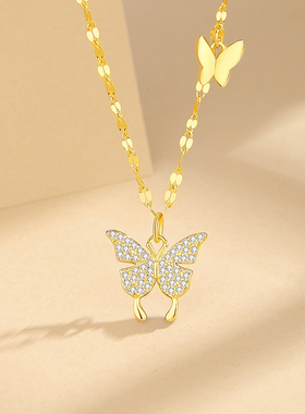 足银999蝴蝶项链女纯银