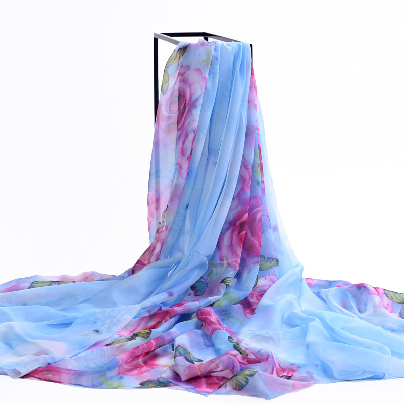 杭州丝巾女夏季长款雪纺围巾春秋韩版百搭沙巾印花披肩防晒沙滩巾,淘宝优惠券,粉丝福利购,淘宝优惠卷