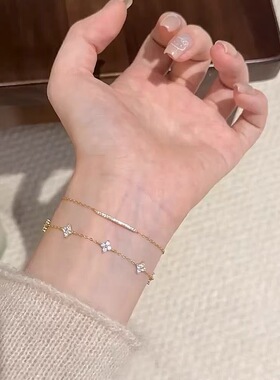 S925银镀18K金排钻手链轻奢百搭