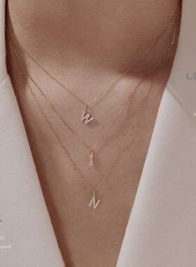 你的名字~S925纯银镀18K金26个字母吊坠项链可爱迷你情侣DIY搭配