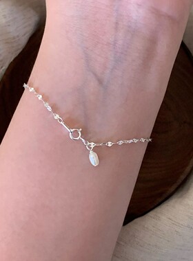 S925纯银天然淡水珍珠波光粼粼手链女轻奢小众精致高级感百搭手饰