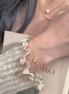 韩版ins冷淡风温柔星星手链通体925纯银单钻五角星小众设计感手饰