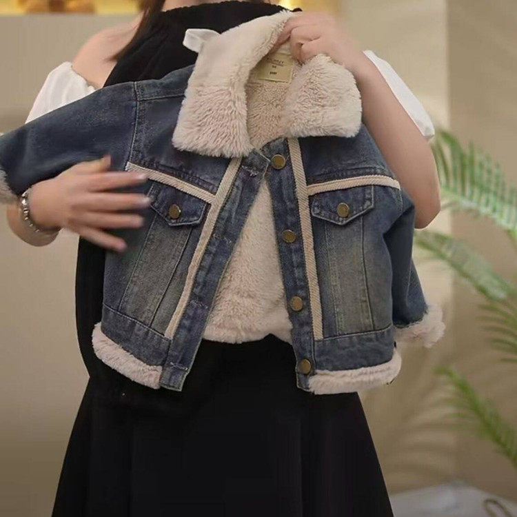 儿童加绒夹克2025秋冬装男女童韩版灰兔毛内里保暖加厚牛仔外套潮,淘宝优惠券,粉丝福利购,淘宝优惠卷