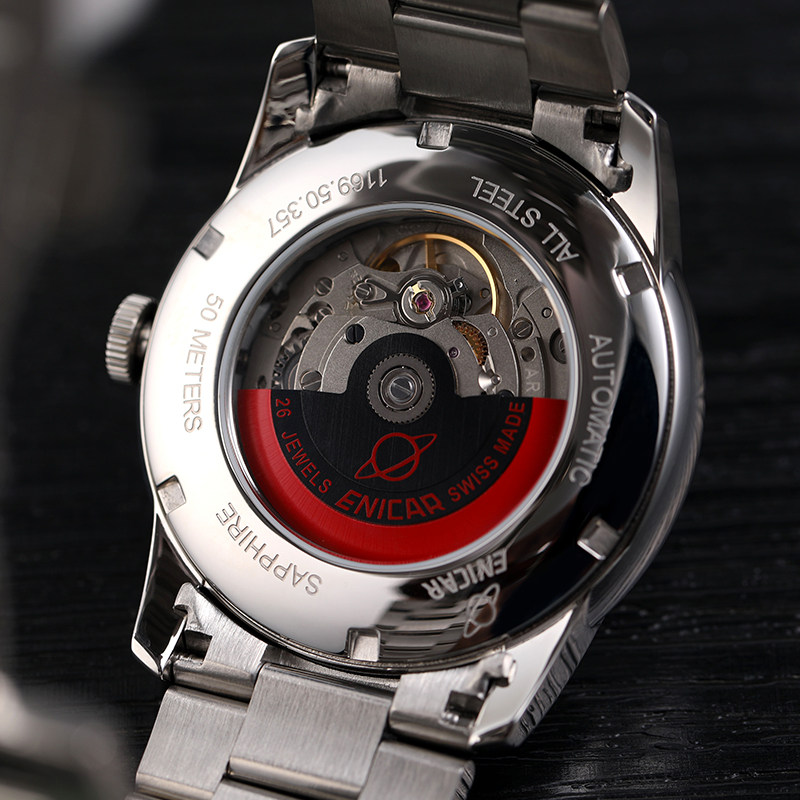 Enicar瑞士英纳格表红牌系列商务自动机械手表男表