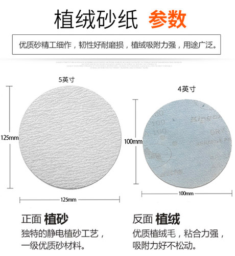 4寸5寸金牛干磨植绒砂纸气磨机圆盘自粘拉绒片金属木工漆面打磨片-图1