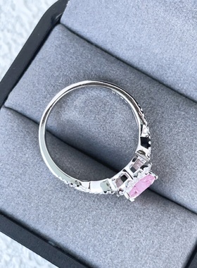 纯银不掉色培育浅粉钻戒指