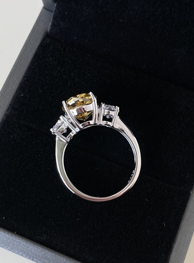 冰花切鹅黄色纯银925戒指