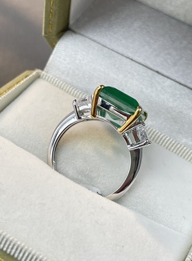 培育高碳钻祖母绿纯银s925戒指