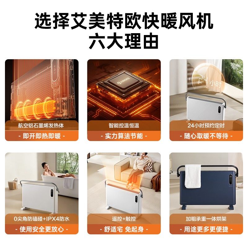 艾美特欧式快热炉取暖器家用浴室电暖器石墨烯速热暖风机HC22-R7,淘宝优惠券,粉丝福利购,淘宝优惠卷
