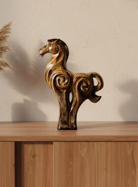 美陶 马年家居生肖陶瓷喜庆客厅新年桌面石湾公仔中式小摆设