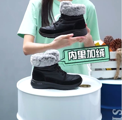 skechers斯凯奇女鞋加绒保暖中帮靴休闲鞋女子雪地靴中筒靴144409