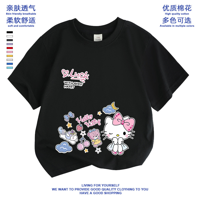 hello kitty衣服小学生女童上衣半袖卡通哈喽kt短袖凯蒂猫T恤童装 - 图1