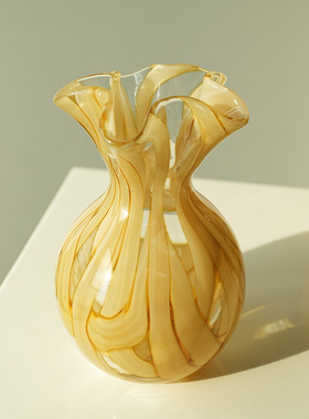 家居玻璃花瓶中古法式装饰品轻奢钱袋子插花中古客厅玄关复古花瓶