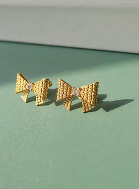 欧美风格余量蝴蝶结吊坠耳扣钉锆石可爱甜美气质套装项链女