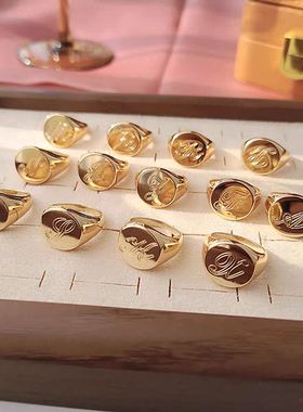 欧美风格余量HBJTOEDIWP英文字母铜镀真金指环戒指女