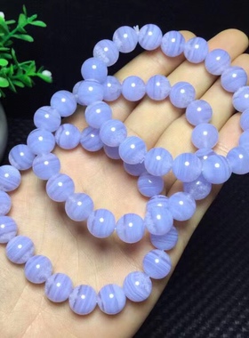 天然蓝纹石玛瑙手链波浪纹理蓝玉髓单圈手串饰品生日礼物男女款