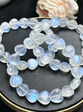 天然月光石蓝月光冰爱心手链透玻璃体超强蓝光单圈手链