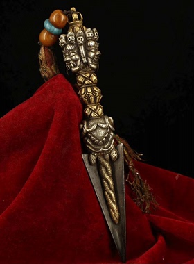 唯美纯铜普巴杵降魔杵金刚撅玄铁镶嵌法器玄铁尖尼泊尔工艺品