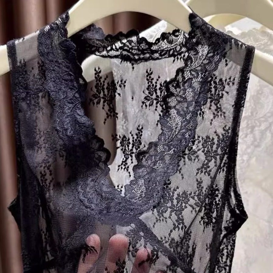 性感内搭花边低V领吊带背心蕾丝衫上衣2025春夏新款无袖打底衫女,淘宝优惠券,粉丝福利购,淘宝优惠卷