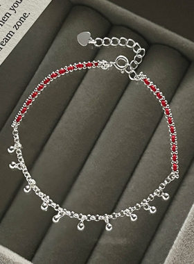 925纯银圆珠流苏编织红绳手链女时尚气质高级感春夏新品手饰