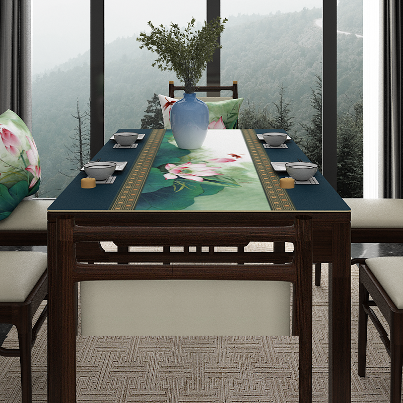 皮革桌垫桌布免洗防油防水新中式荷花茶几垫隔热垫电视柜搭布桌布,淘宝优惠券,粉丝福利购,淘宝优惠卷