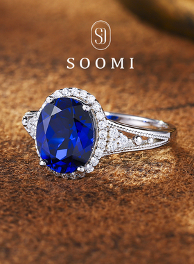 【新品 树莓派】皇家蓝宝石戒指3.6ct培育彩宝戴妃女戒简约大主石