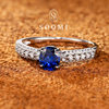 Royal sapphire ring 1ct cultured color silver gold-plated design double row diamond ring for women