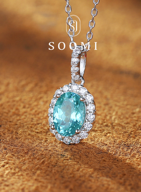 【新品 彼岸花】帕拉伊巴项链2克拉培育霓虹蓝彩色宝石吊坠925银