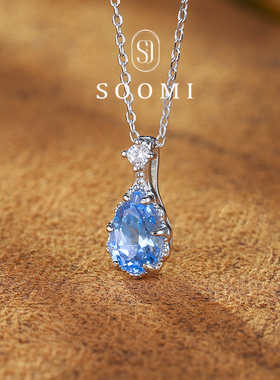 【新品 白鹭】海蓝宝项链1.8ct培育宝石水滴吊坠银镶精致锁骨链