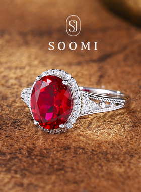 【新品 树莓派】鸽血红宝石戒指3.6ct培育彩宝戴妃女戒简约大主石