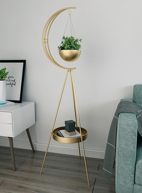 北欧轻奢金色花盆吊篮置物架摆件