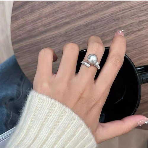 DIY配件 S925纯银满钻开口戒指空托 珍珠指环手饰戒圈10-12mm圆 - 图1