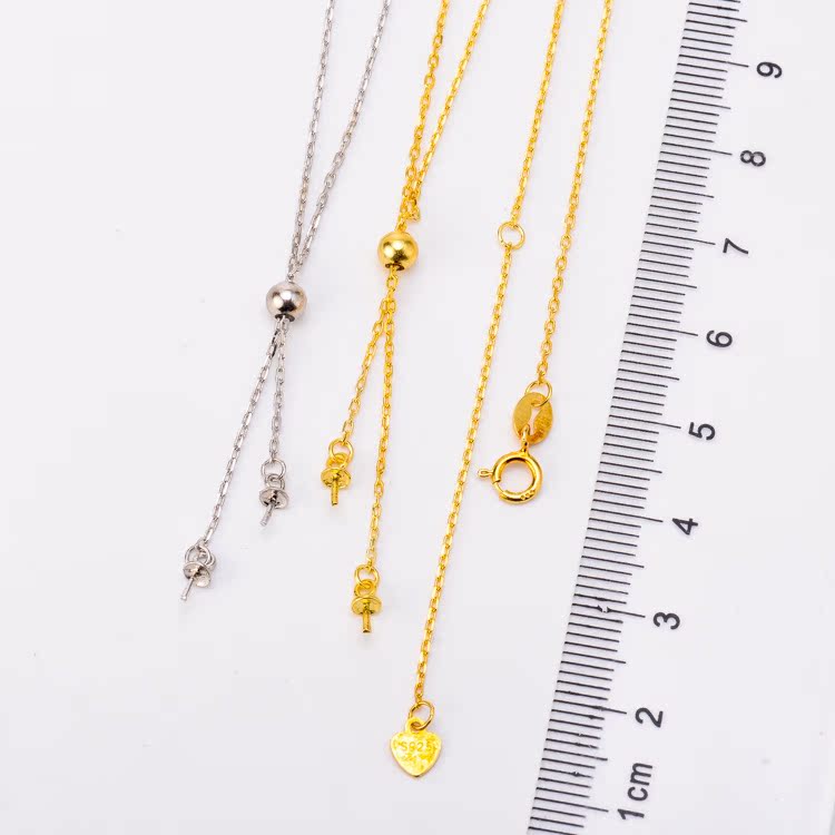 DIY配件 S925纯银双珠Y字可抽拉调节套链项链空托 珍珠项坠子女 - 图2