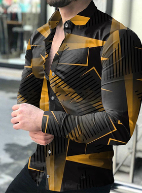 Thin men's long sleeve floral shirt薄款男士长袖印花衬衫春秋