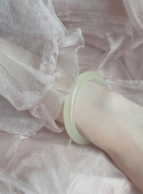 天然青白玉手镯女圆条少女冰种正品阿富汗玉镯子年轻款冰透青黄玉