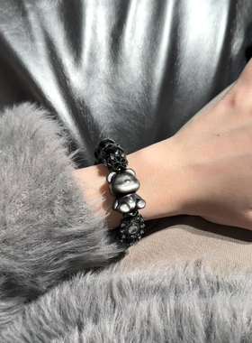 天然双猫眼银曜石小熊情侣手链情人节礼物佛珠原创设计手链大珠