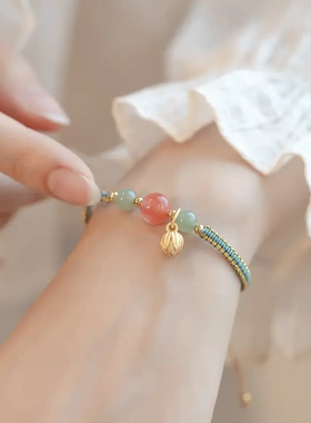 南红仿玛瑙转运珠莲花手编绳情侣手链中国风可调节编织手绳百搭