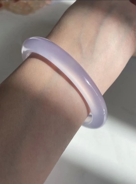 天然紫玉石手镯女年轻款荔枝冻女款高冰透紫罗兰玛瑙玉髓冰种手镯
