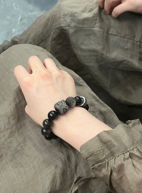 黑曜石手串银曜石男女手链男醒狮一对情侣款转运珠招财送男友礼物