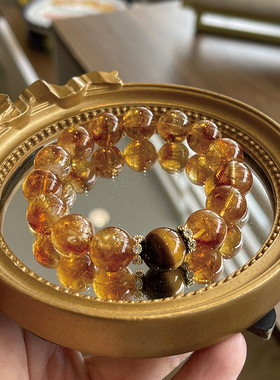 天然黄塔晶虎眼石个性小众招财手串女大颗粒圆珠配饰2025新款清冷