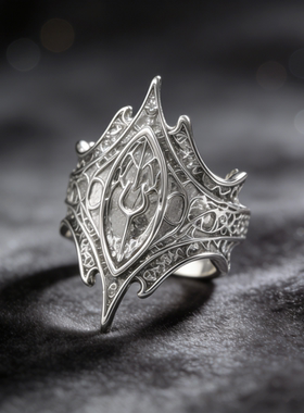 暗黑贵族银色镂空开口皇冠戒指