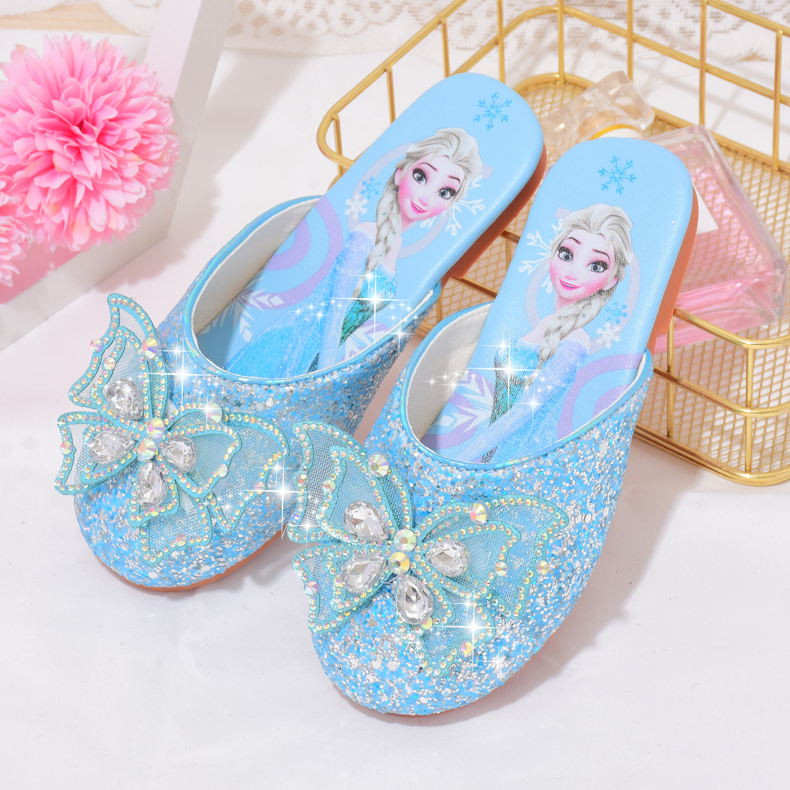 女童拖鞋公主春夏季宝宝室内家居鞋新款爱莎儿童水钻蝴蝶结包头鞋,淘宝优惠券,粉丝福利购,淘宝优惠卷
