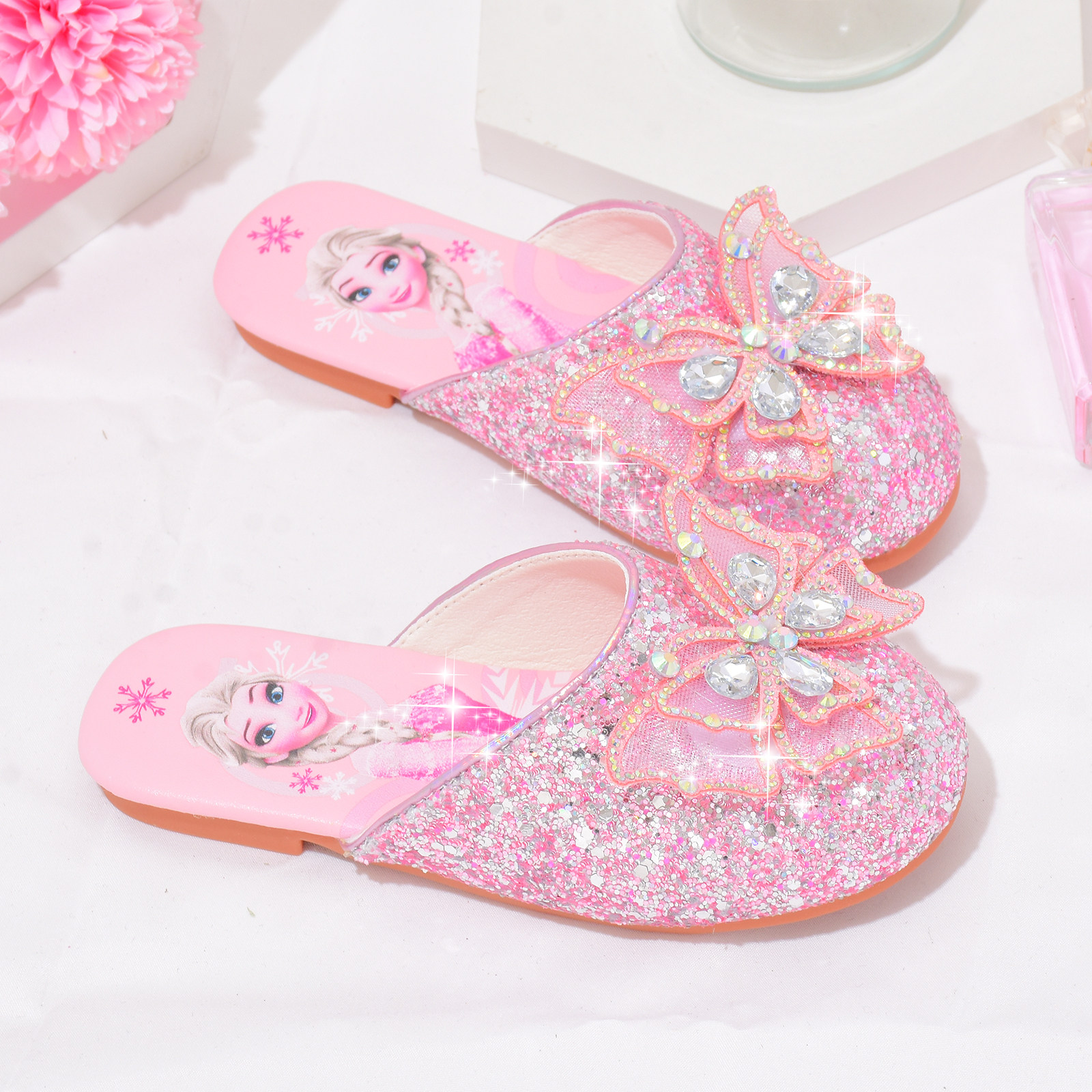 女童拖鞋公主春夏季宝宝室内家居鞋新款爱莎儿童水钻蝴蝶结包头鞋,淘宝优惠券,粉丝福利购,淘宝优惠卷