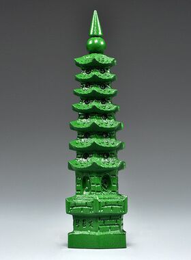 塔层雕刻装饰书桌绿色13层摆件